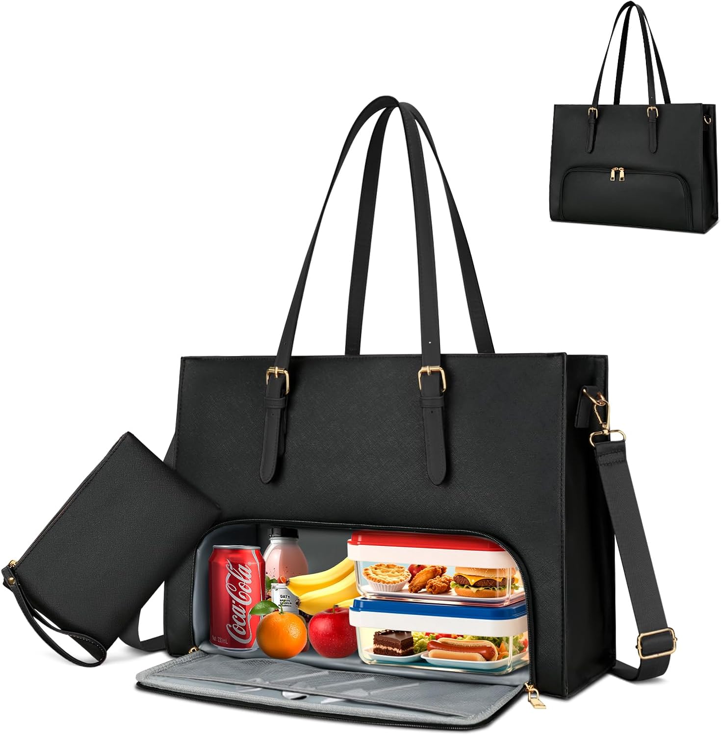 KKXIU Lunch Tote Bag for Women 15.6 Inch Laptop Briefcase Professional Work Purse with Insulated Lunch Compartment Handbags - Image 9