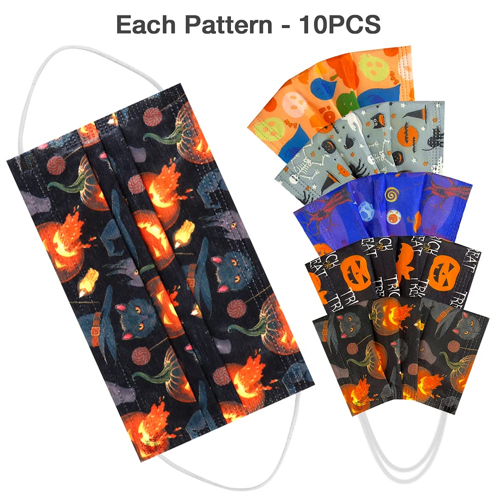 Disposable Face Mask Halloween - 50Pcs Printed Disposable Face Mask, 3 Ply Multicolored, Adult Face Masks for Women and Men