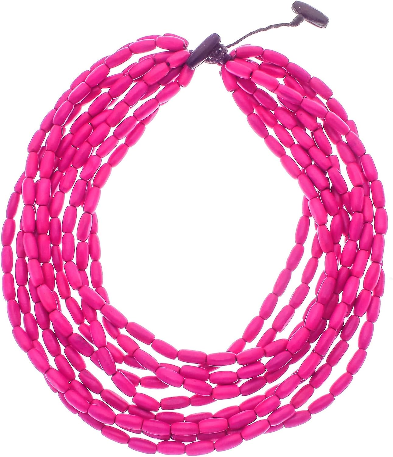 NOVICA Artisan Handmade Wood Beaded Strand Necklace in Fuchsia from Thailand Pink Bohemian [25 in L Total Width 50 mm W] ' Cute Boho in Fuchsia'