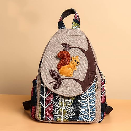 Vista 99 de HUANGGUOSHU Mujer de algodón tejido bohemio cáñamo Boho lona bordado múltiples bolsillos retro linda mochila cartera mochila mochila gato caprichoso