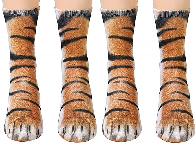 Animal Paws Socks - Funny 3D Animal Socks Crazy Cat Tiger Dog Paw Crew Socks Novelty Socks Gag Gifts - 2pairs Tiger