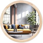 Miroir en bois rond de 28'', miroir circulaire, décoration murale de style Boho, miroir pour pépinières. Miroir suspendu, miroir décoratif, miroir mural rustique pour chambre, salon, hall d'entrée, bureau à domicile, chambre pour enfants (Brown)