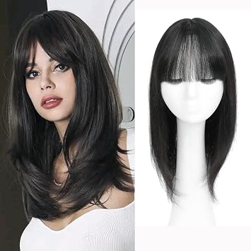 YAMI Hair Toppers for Women 8x9inch Skin Scalp Hair Topper with Bangs 15 Inch HairPieces for Women with Hairloss Natural Black