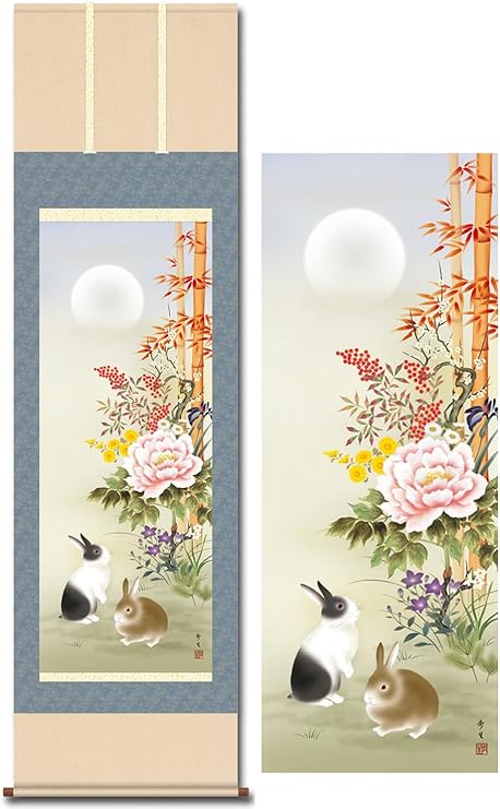 Amazon Co Jp 掛け軸 開運画 正月 吉祥名花兔之図 うさぎ 兔 卯 干支 四季花 北山歩生 掛軸 尺三 年中 Ss Mh16 041s3 おもちゃ