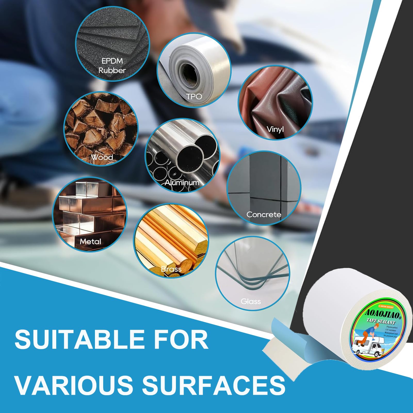 AOAOJIAO RV Sealant Tape, Waterproof RV Roof Repair Tape for RV Window, Boat Sealing, Truck, Camper Roof Leaks, White (White - Image 3