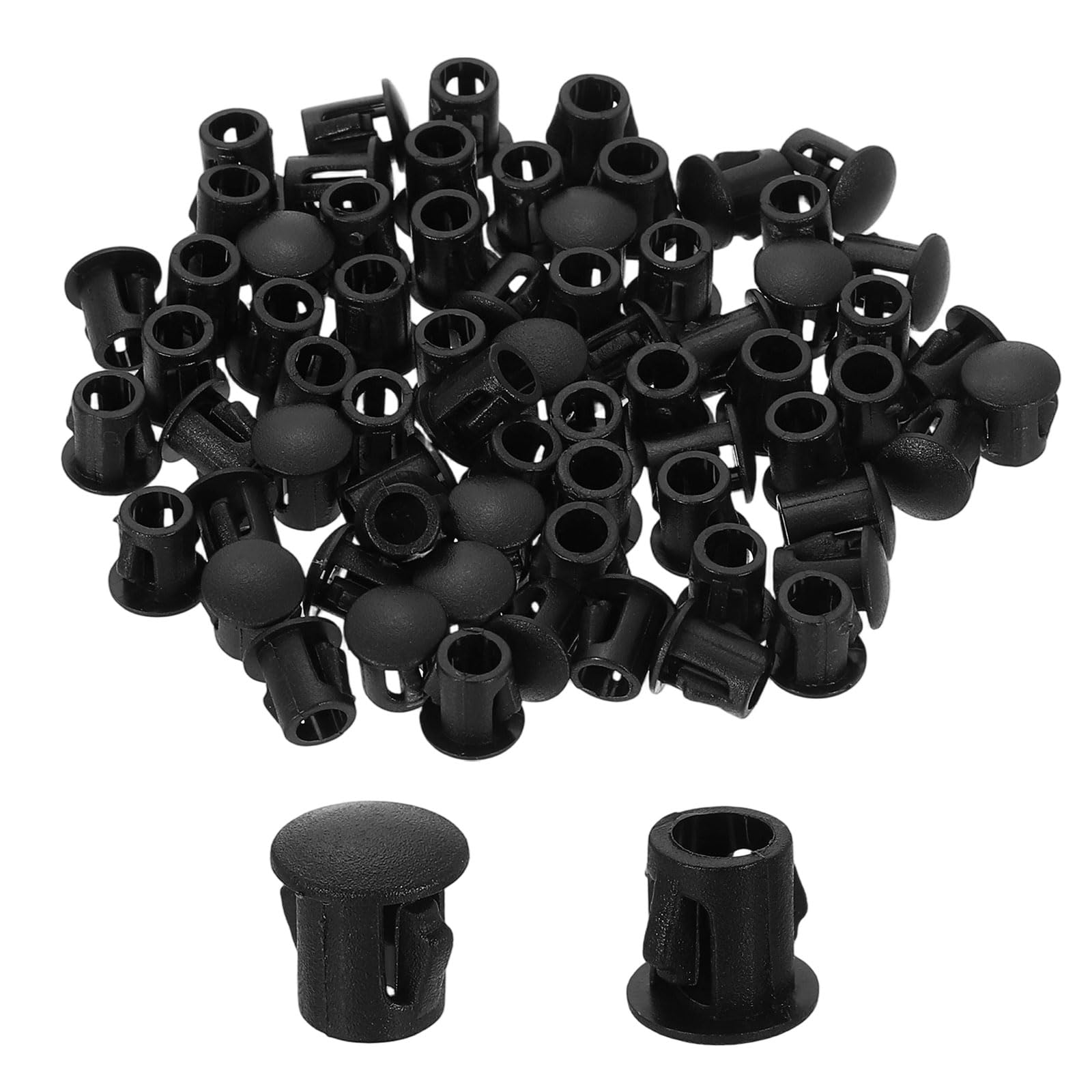 sourcing map 80Pcs Plastic Hole Plugs, 5mm(3/16") Flush Type Panel Plugs, Round Snap Knockout Locking Plugs for Furniture Insert End Caps Panels, Black