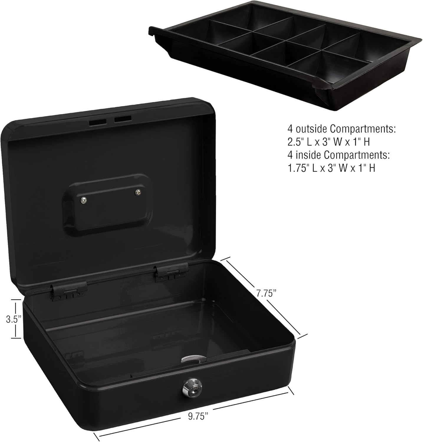 Stalwart Cash Box – Locking Steel Petty Cash Safe with Removable Coin Tray and Key Entry for Yard Sales, Markets and Concession Stands (Black) : Everything Else