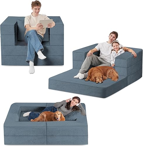 Miniatura 238 de Cama humana gigante para perro, cama 3 en 1 para perro de tamaño humano con funda de piel sintética lavable, cama grande plegable para mascotas con