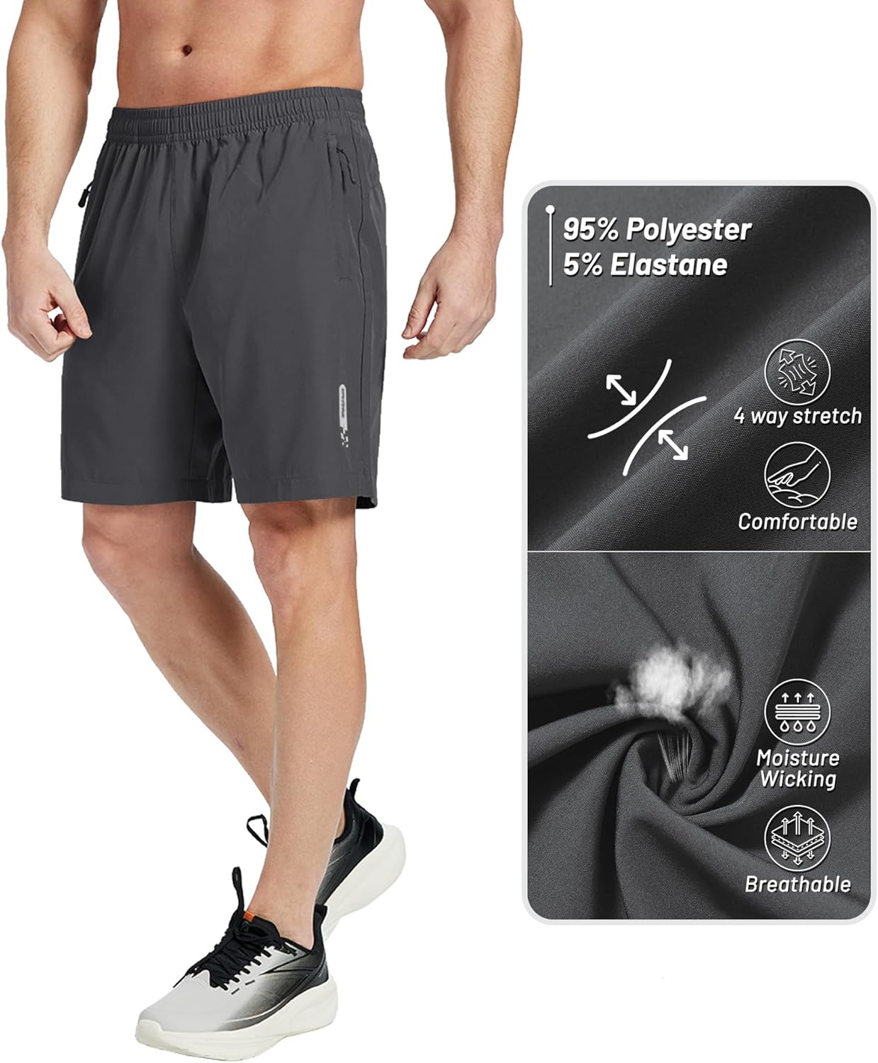 Little Beauty 3 Pack Mens Athletic Running Shorts 7" Gym Workout Shorts with Zipper Pockets Lightweight Sports Shorts