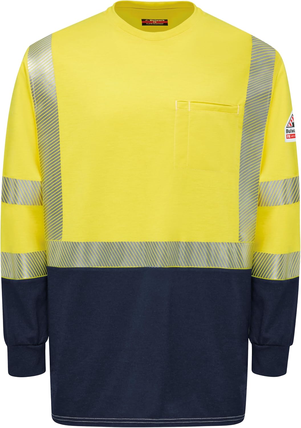 Bulwark FR Men's Bulwark Hi-Visibility Lightweight Colorblock Long Sleeve T-Shirt