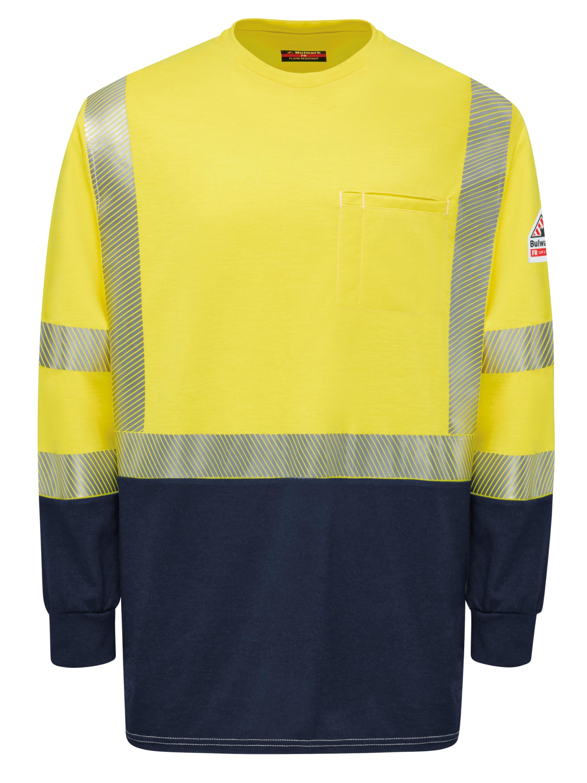 Bulwark FR Men's Tall Size Hi-Visibility Lightweight Colorblock Long Sleeve T-Shirt