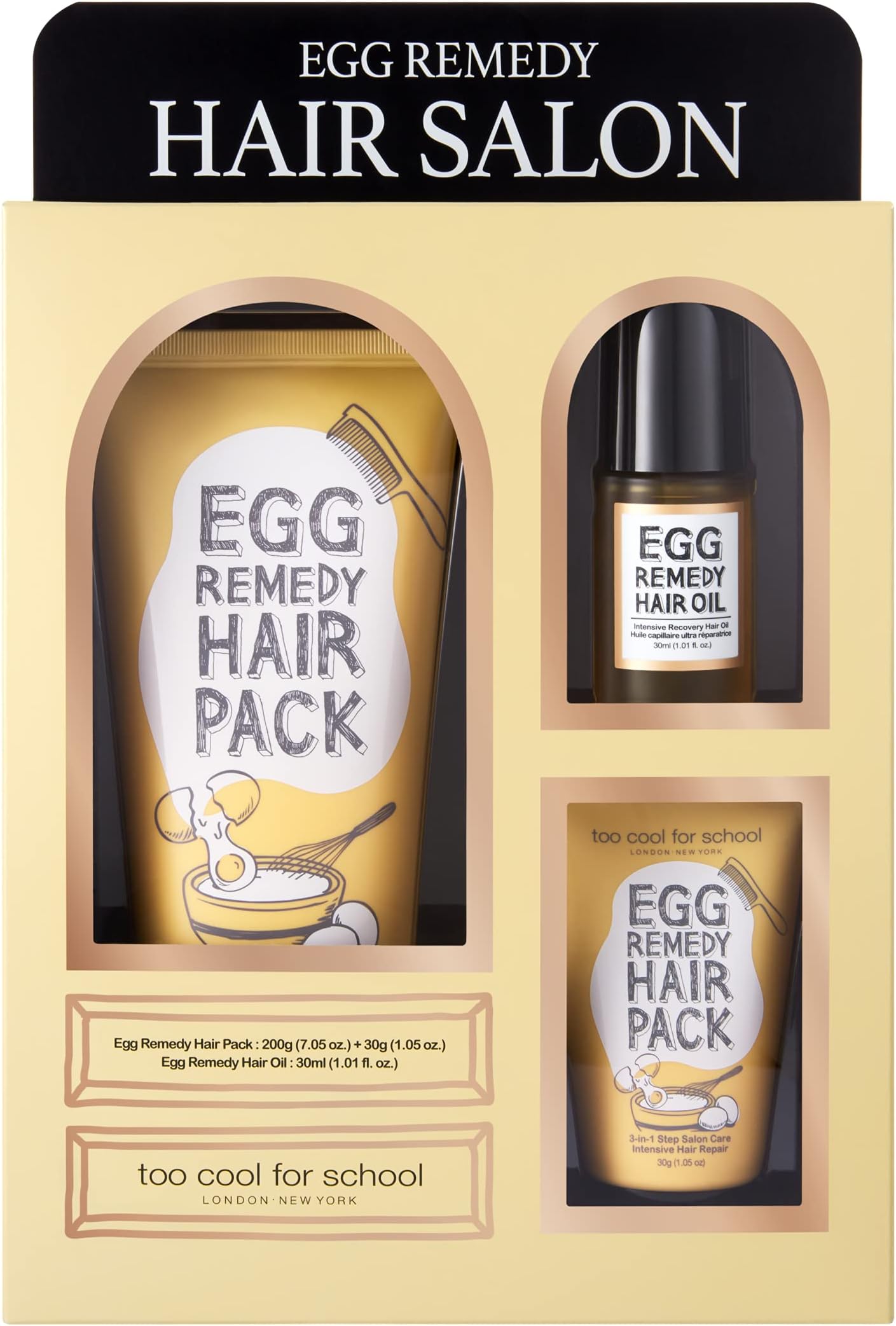 Too Cool For School Hair Pack 7.1 oz (200 g) + 1.1 oz (30 g) + Hair Oil 1.0 fl oz (30 ml) 3 Piece Set'