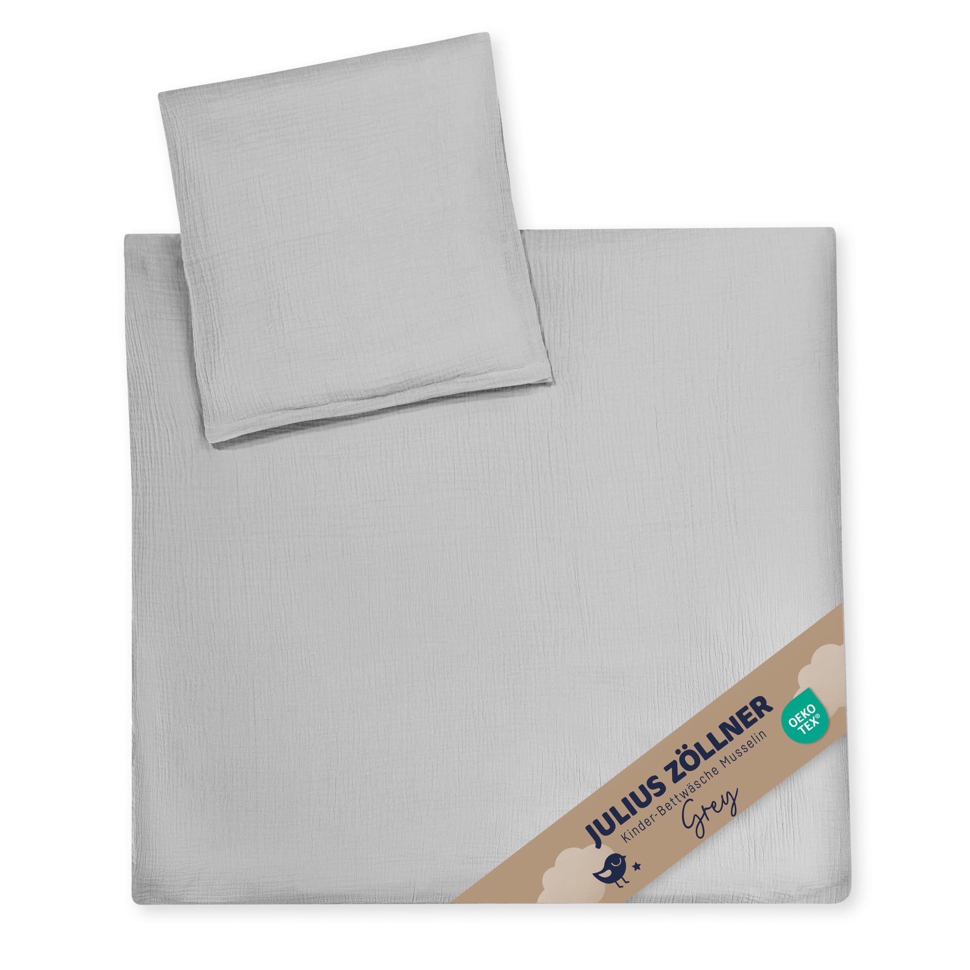 Julius Zöllner Muslin Children's Bed Linen 80 x 80 cm + 35 x 40 cm, 2-Piece Set Consisting of Duvet Cover and Pillowcase