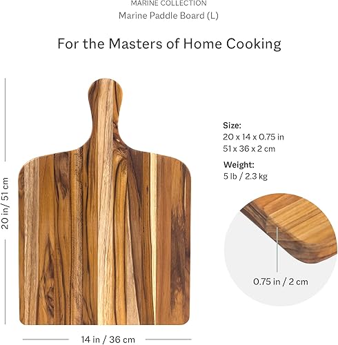 Miniatura 2 de Tabla de cortar de teca - Tabla de cortar rectangular gourmet con mango (20 x 14 x 0.75 pulgadas) - Por Teakhaus