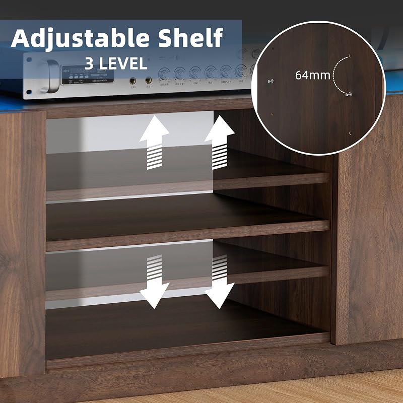 HOMMPA Modern LED TV Stand for 65 Inch TV, Walnut TV Console with Power Outlet, Entertainment Center with Storage for 65/60/55 Inch TVs, Rustic Gaming Media Console Cabinet for Living Room (55 Inch) image 5