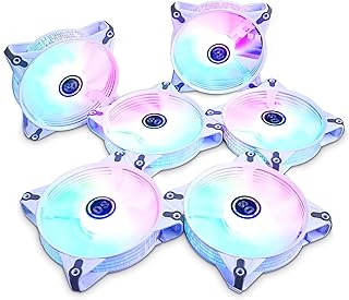 DS White Rainbow RGB LED 120mm Case Fan for PC Cases, CPU Coolers, Radiators System (6 Pack RGB Fans kit, E Series)