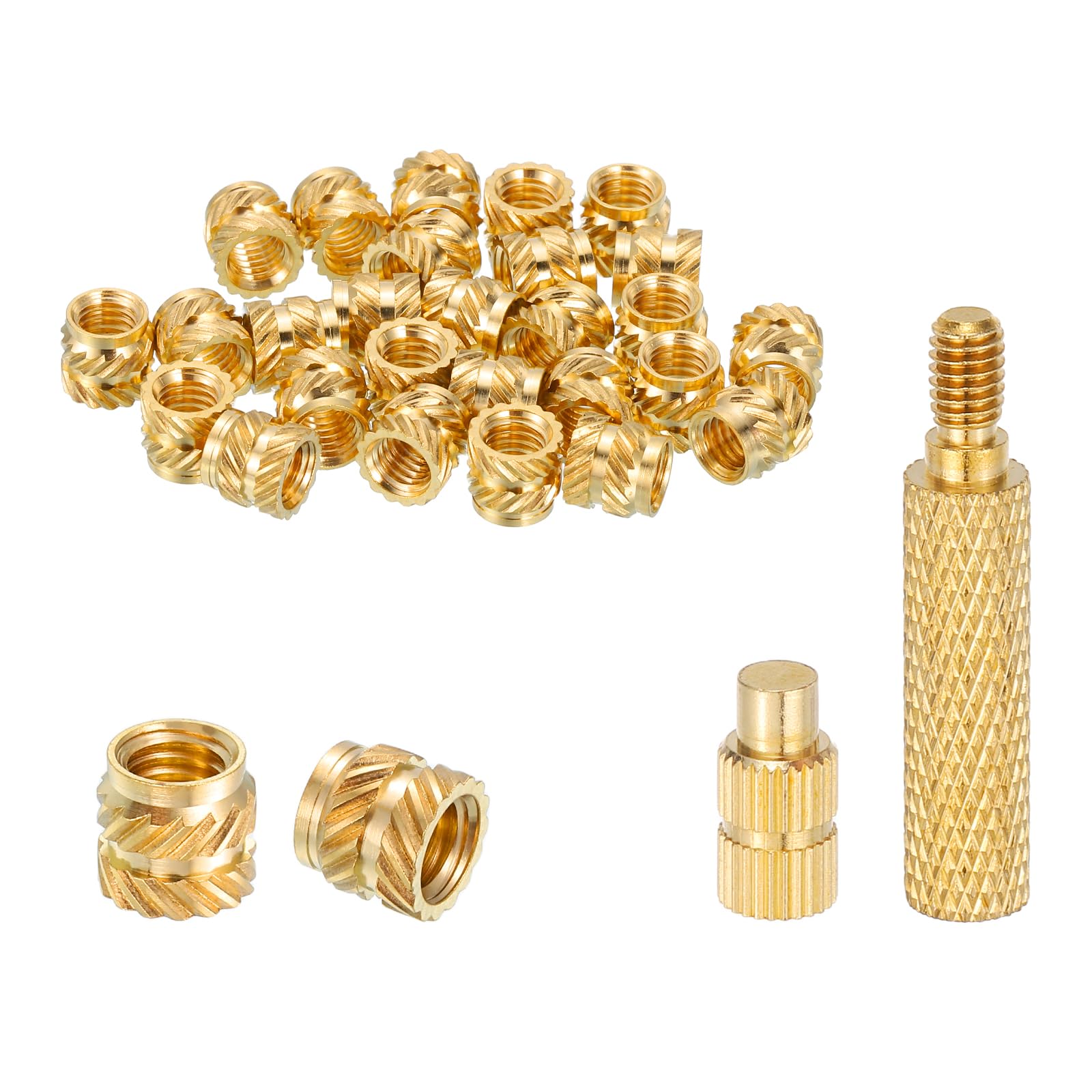sourcing map 40 Pcs Threaded Inserts with Soldering Iron Tip Press Tool, M5 x 6.5mm H x 7mm OD Brass Metric Knurled Nuts Heat Set Inserts Embedment Nut for 3D Printing Plastic Parts โ image 1