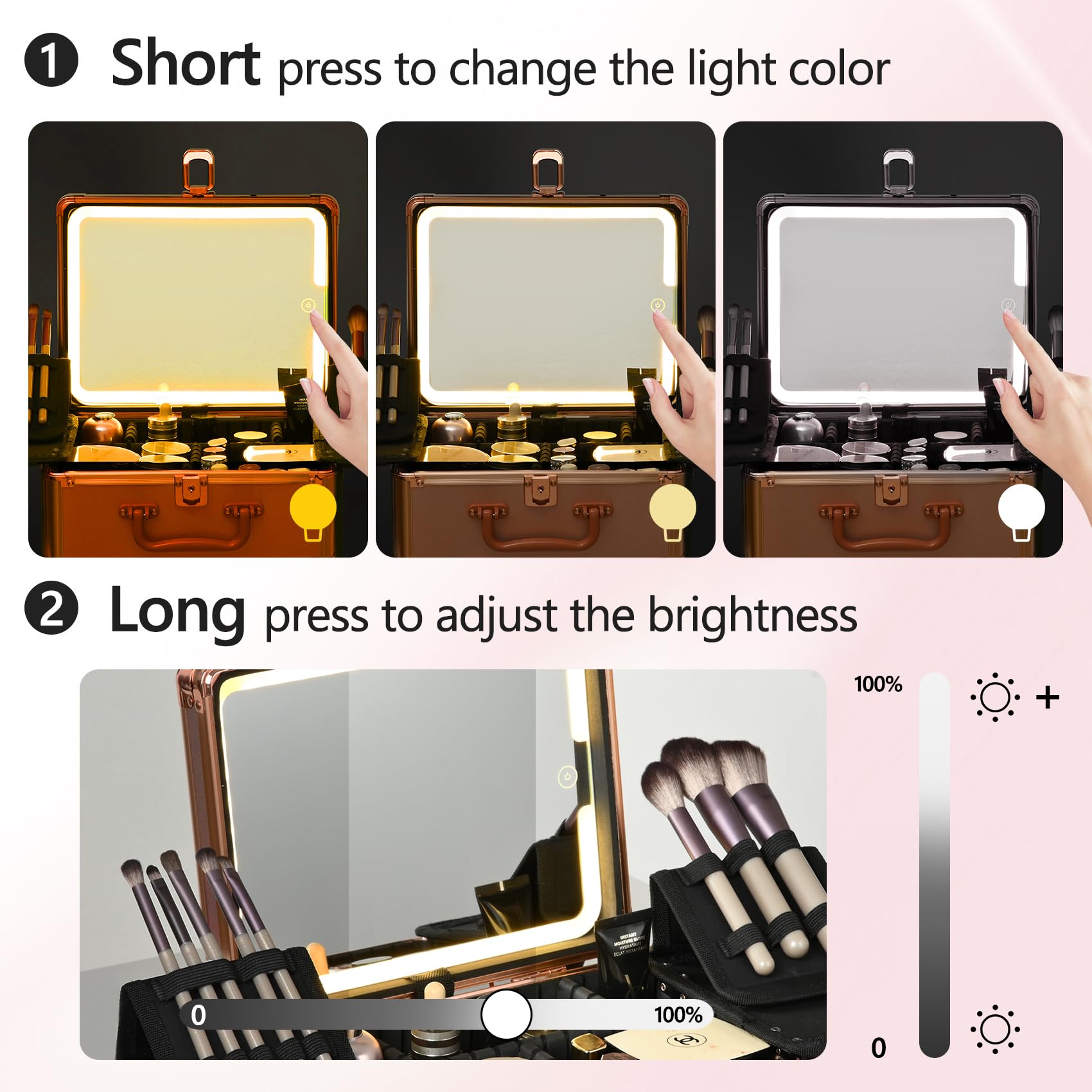Makeup Case with Detachable LED Mirror and Customizable Storage