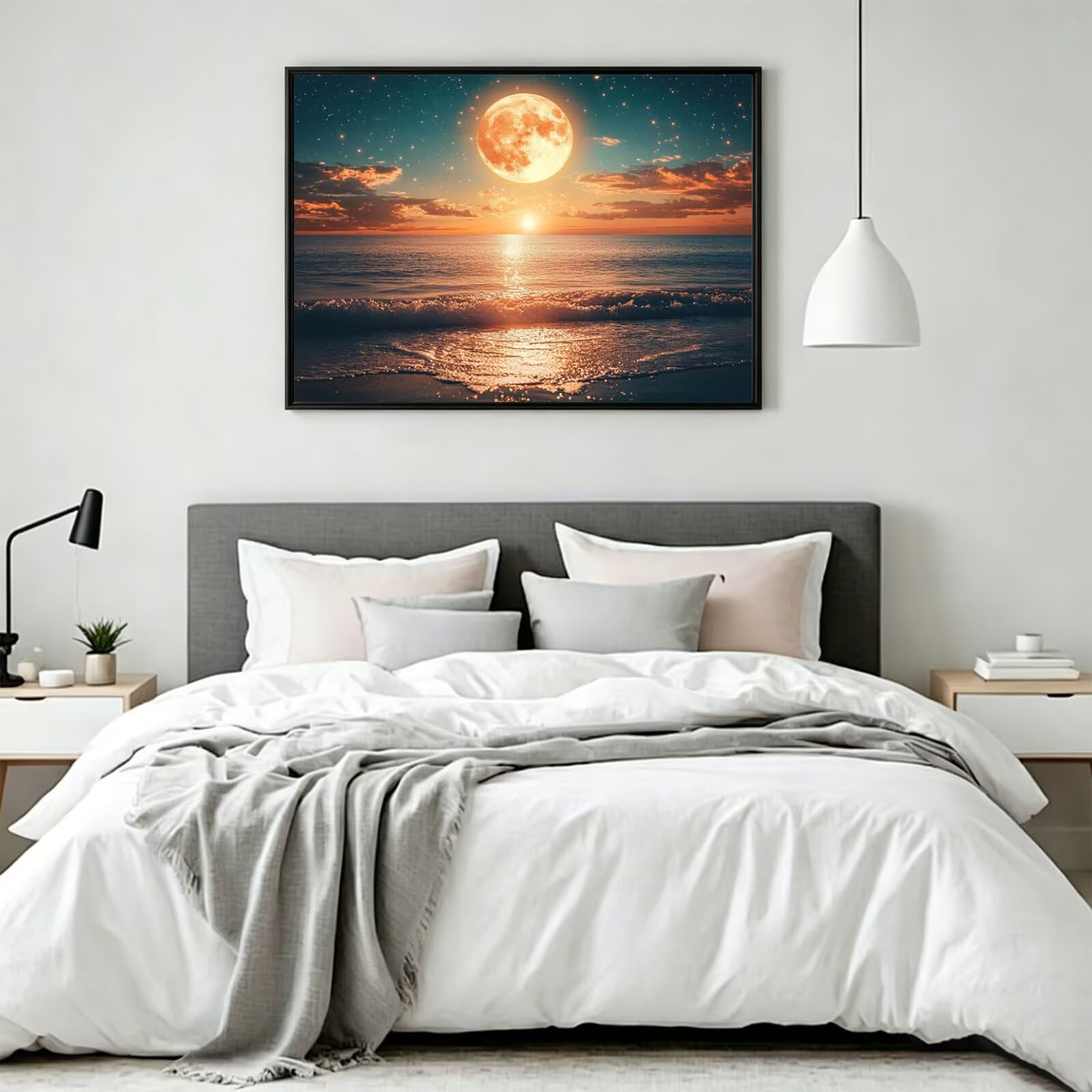 Pintar por Numeros Luna Pinturas Acrilicas playa Pintura por Numeros Adultos DIY Lienzos para Pintar, Pintura Acrilica Manualidades, Decoración para Hogar, Regalos Cumpleaños, 70x90cm Sin Marco, q-968