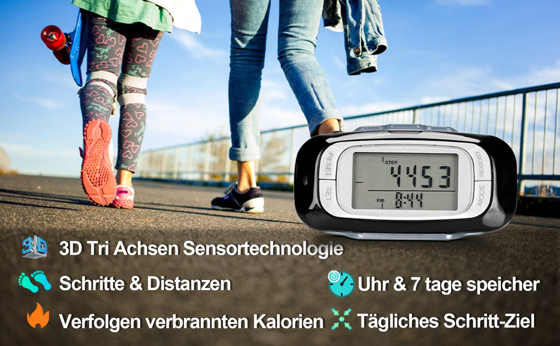 LEBEXY Contapassi clip semplice contapassi fitness tracker operazione vincitore del test passo/distanza/calorie/contatore contatore, senza Bluetooth/app/cellulare, contapassi 3D con grande display