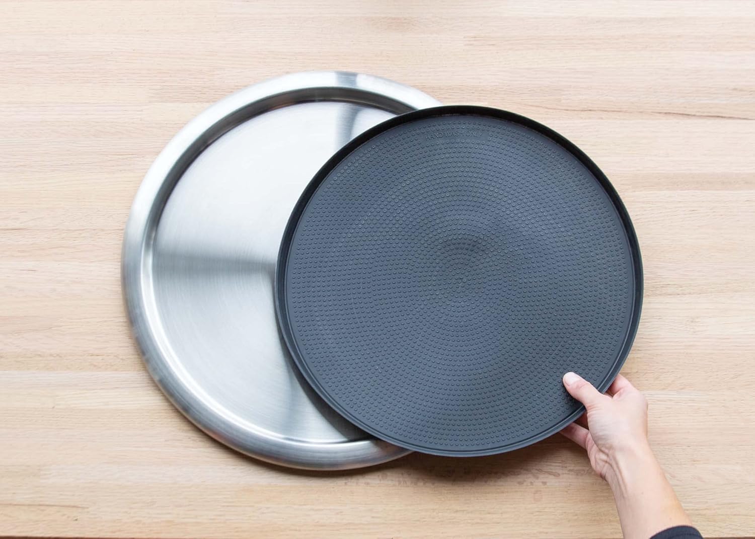 Service Ideas TR1614RI Tray with Removable Insert, 14" Round, Stainless Steel, Brushed