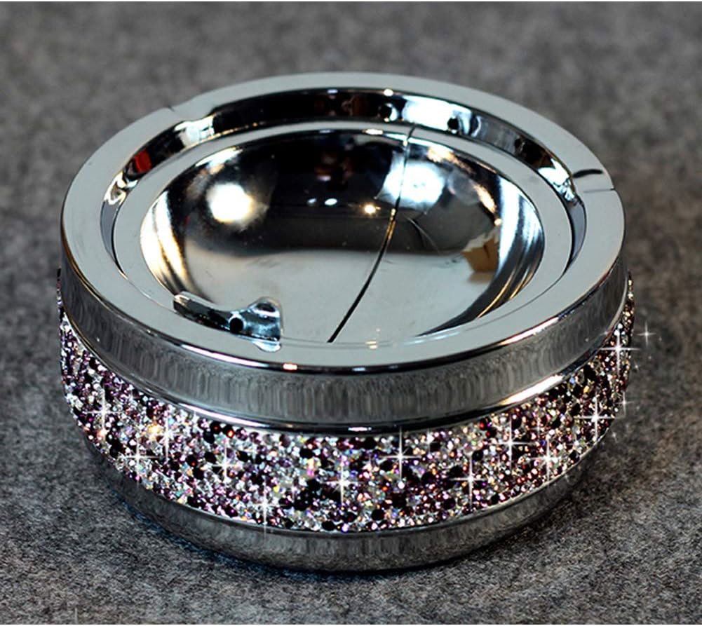 Luxury Bling Cystal Stainless Steel Portable Rhinestone Ashtray Cigarette Case for Car Home Hotel