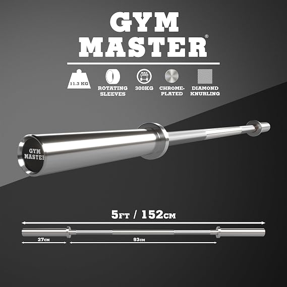 GYM MASTER Olympic 5ft Barbell Bundle with 40kg Tri Grip Cast Iron Weight Set (7 Items)