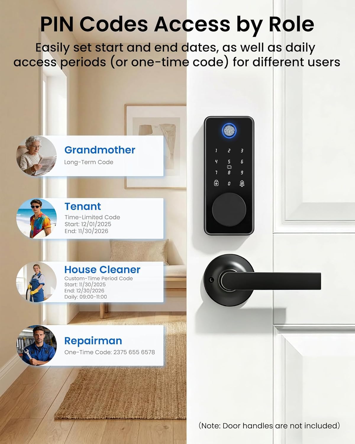 Fingerabdruck-Türschloss, schlüssellos, intelligente Riegelverriegelung, App-Steuerung | Automatische Verriegelung, Einmalpasswort, elektronische Touchscreen-Tastatur, IP54 wasserdicht, einfache Installation