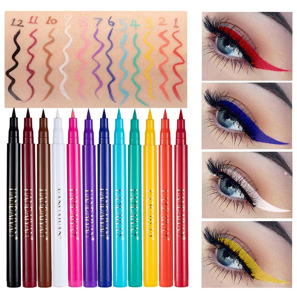 Lucoss Eyeliner Colores - Delineador de Ojos de Colores Waterproof - Lápiz Delineador Liquido Mate Permanente Negro/Blanco/Rosa/Rojo/Verde/Amarillo/Naranja/Azul/Morado/Marrón