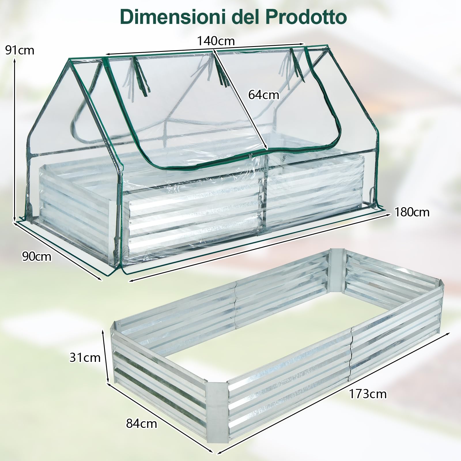 RELAX4LIFE 3 in 1 Fioriera da Esterno Multifunzionale, Mini Serra per Orto con Finestre, Aiuola Rialzata per Giardino, Balcone, Terrazza e Cortile (Mini Serra, 180 x 91 x 90 cm)