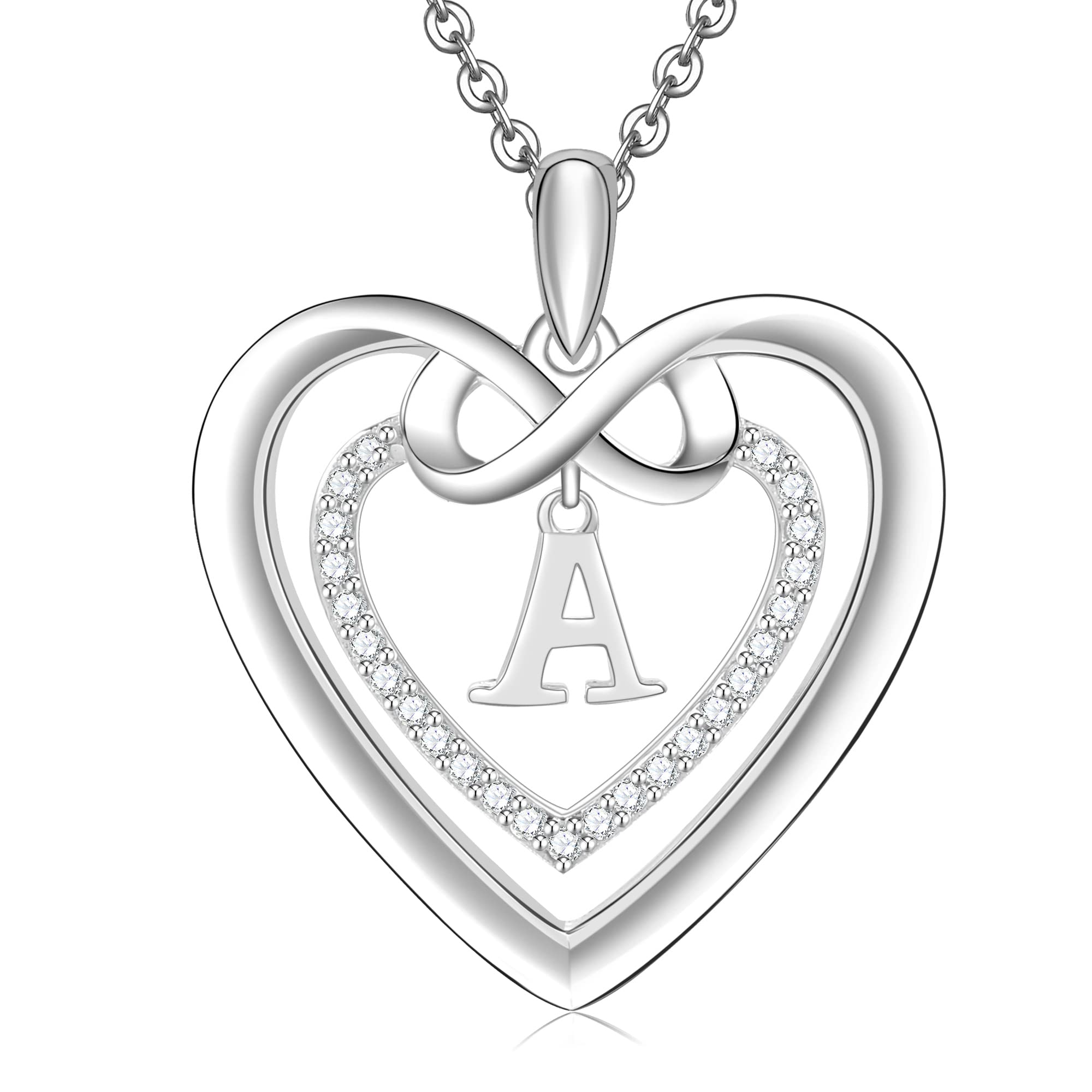 ULOMEOO Collar Mujer Inicial Plata 925 Colgante Corazón Infinito Letra con Cristal Joyería Regalo Madre Mamá Abuela Esposa Novia Hija