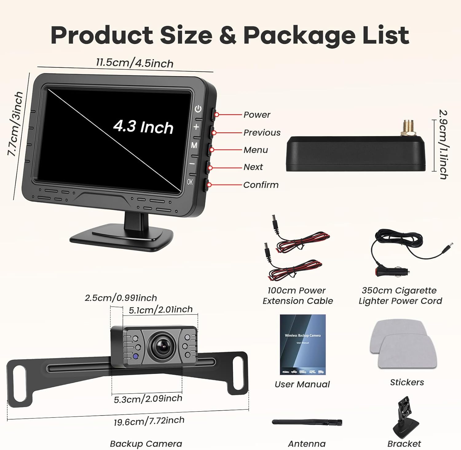 Hikity Wireless Backup Camera Monitor Kit, 4.3 Inch Rear View Camera IP68 Waterproof Night Vision, HD 1080P Display Screen for Car/Truck/Pickup/SUV/Van/RV