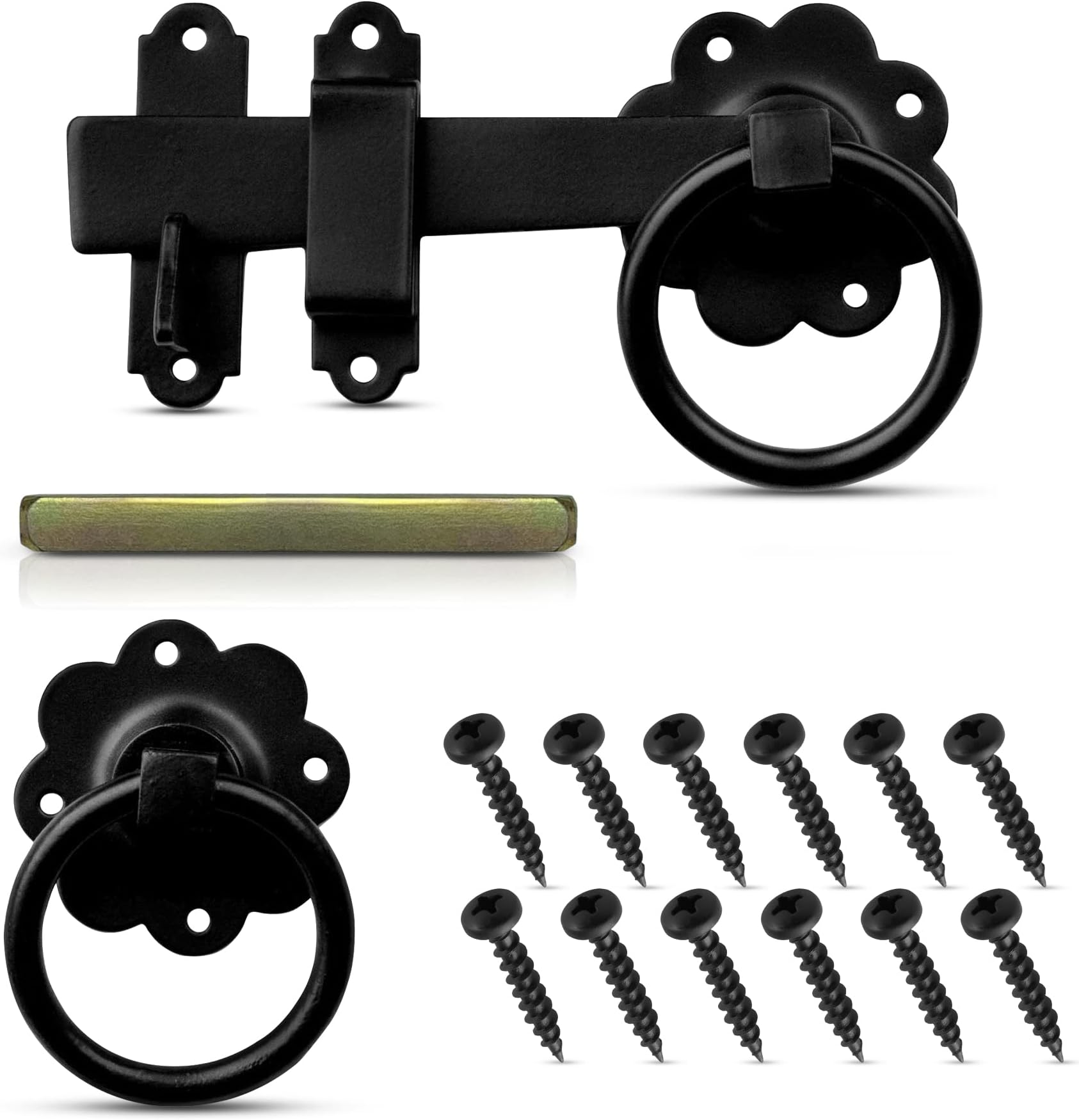 ZAVIA Ring Gate Latch for Wooden Gates Black Powder Coated 6"/150mm Door Latch - Solid Ring Handle Garden Gate Latches and Catches for External Door Lock