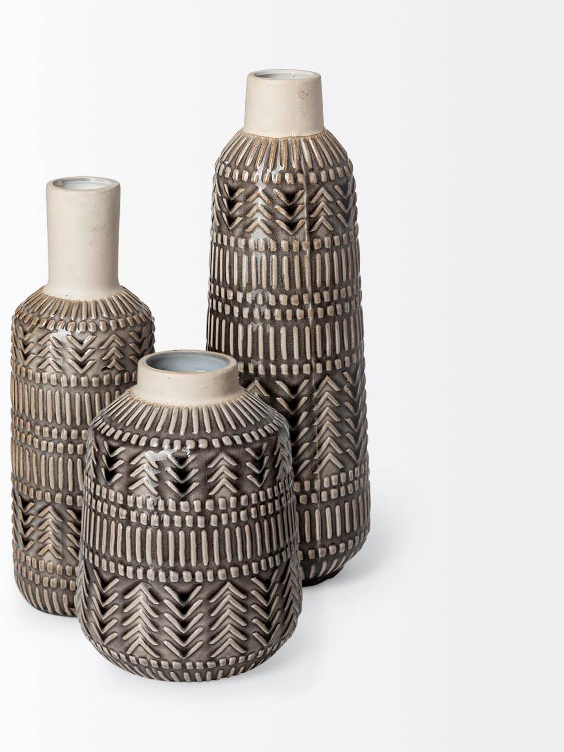 Mercana Furniture & Decor Vase Riker III by Mercana Decorative Jugs, Urns and Jars, 5.0L x 5.0W x 14.0H, Dark Grey | Cream