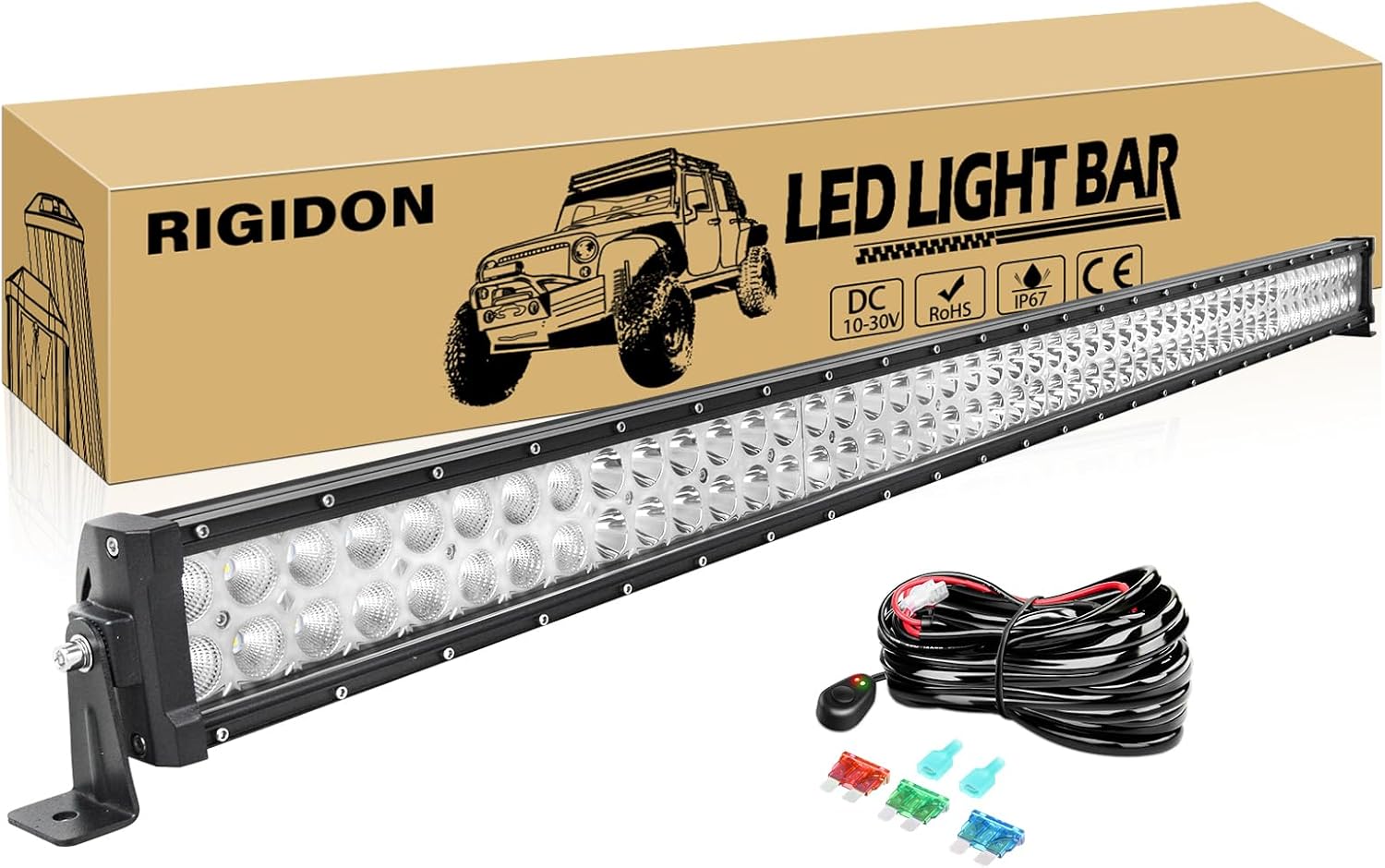 RIGIDON 45 Inch 612W Light Bar With Wire Harness, Triple Row Flood Spot Combo 61200LM LED Light Bar Waterproof Driving Boat Road LED Work Light For - View #3