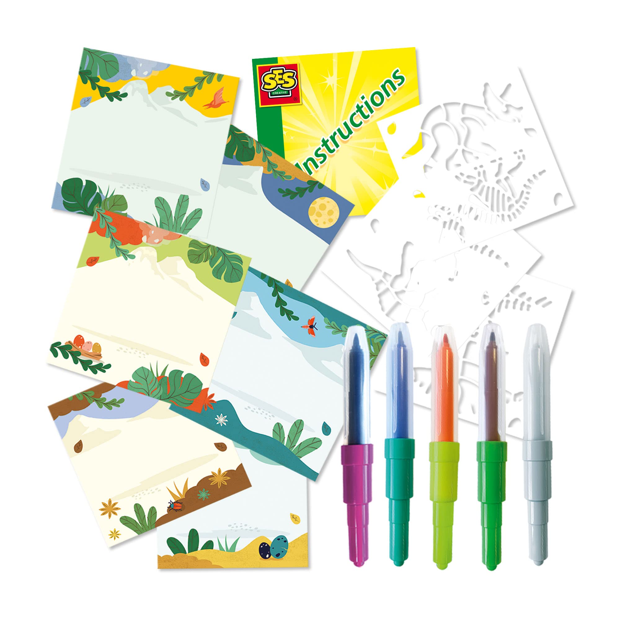 Feutres Aérographe SES Creative - Kit Dinosaures à Souffler Et Colorer