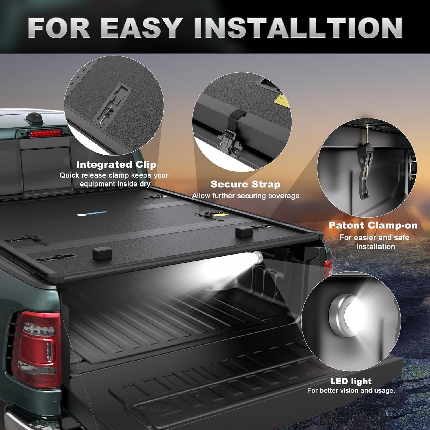 Hard Quad Truck Bed Tonneau Cover Compatible for 2015-2024 2025 Ford F-150 F150 Styleside (Not for Flareside),5.5FT Aluminum Short Bed - 66inch w/Secure Clamps