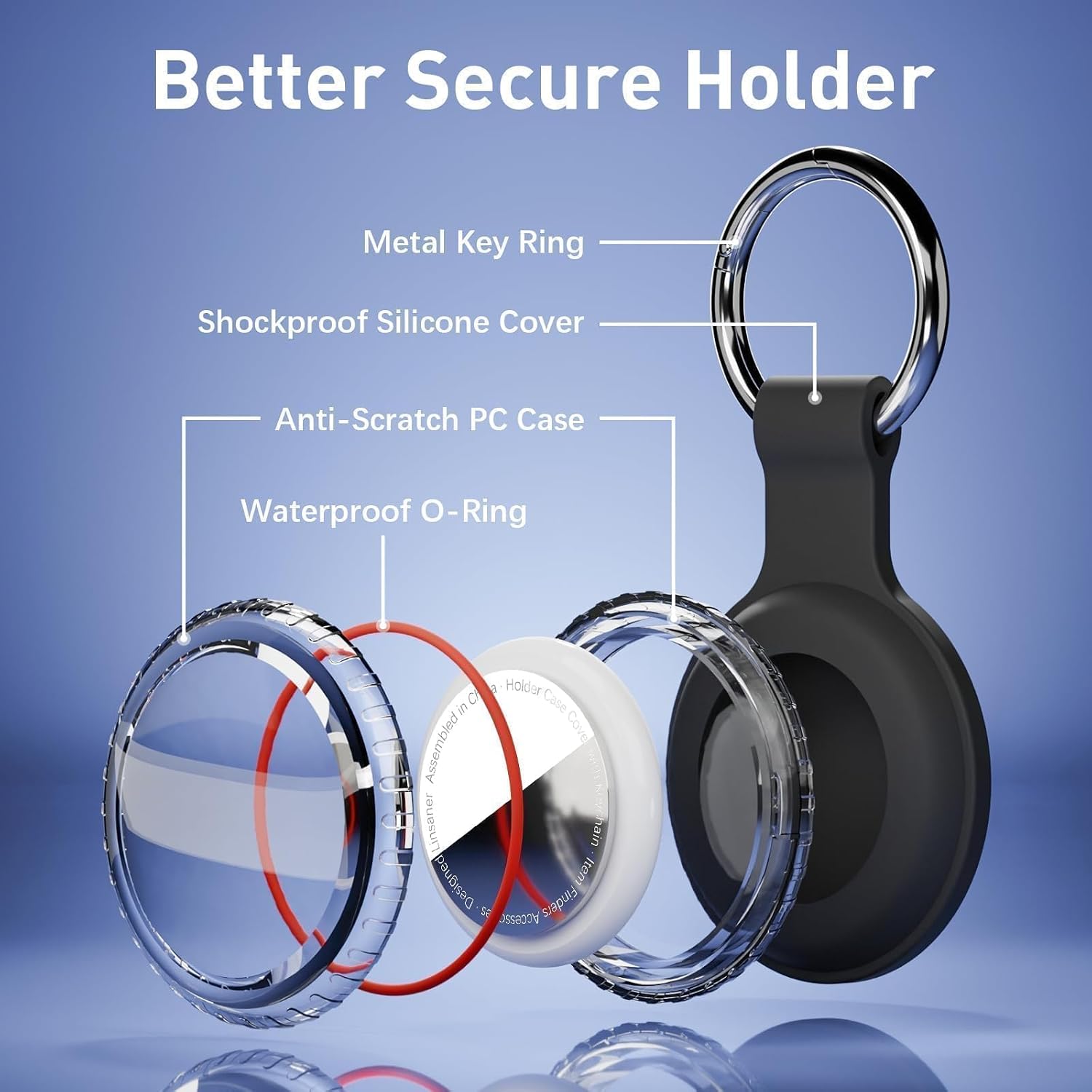 Linsaner Holder Case Keychain for AirTag 2nd Gen (2026) & 1st Gen, Black image 4