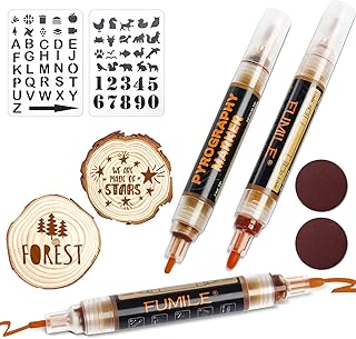 Wood Burning Pen Set 9PCS with 3 Scorch Pen Marker, 2 Wood Chips, 2 Frosted Cloth, 2 Hollow Mold for DIY Wood Painting,Suitable for Artists and Beginners in DIY Wood Project.