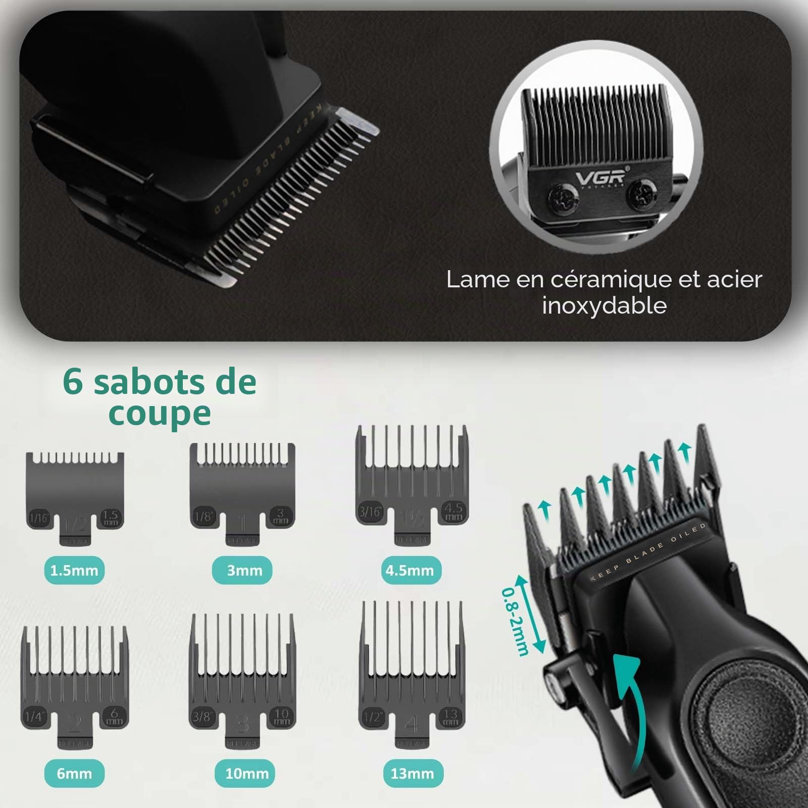 VGR 197 & 995 Tondeuse Cheveux Hommes Professionnel Sans Fil, Tondeuse Cheveux et Barbe Homme Set avec Lames en Céramique, Barber Kit avec 10 Peignes de Guidage, Indicateurs LED et Peigne