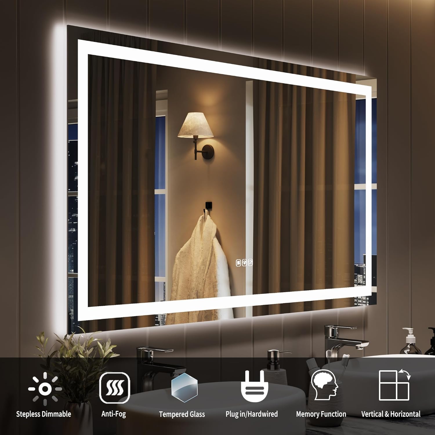 50x28 LED Bathroom Mirror with Lights, Wall Mounted Vanity Mirror with Front & Backlight, Dimmable Color Temperature, Frameless Aluminum, 5mm Copper-Free Glass