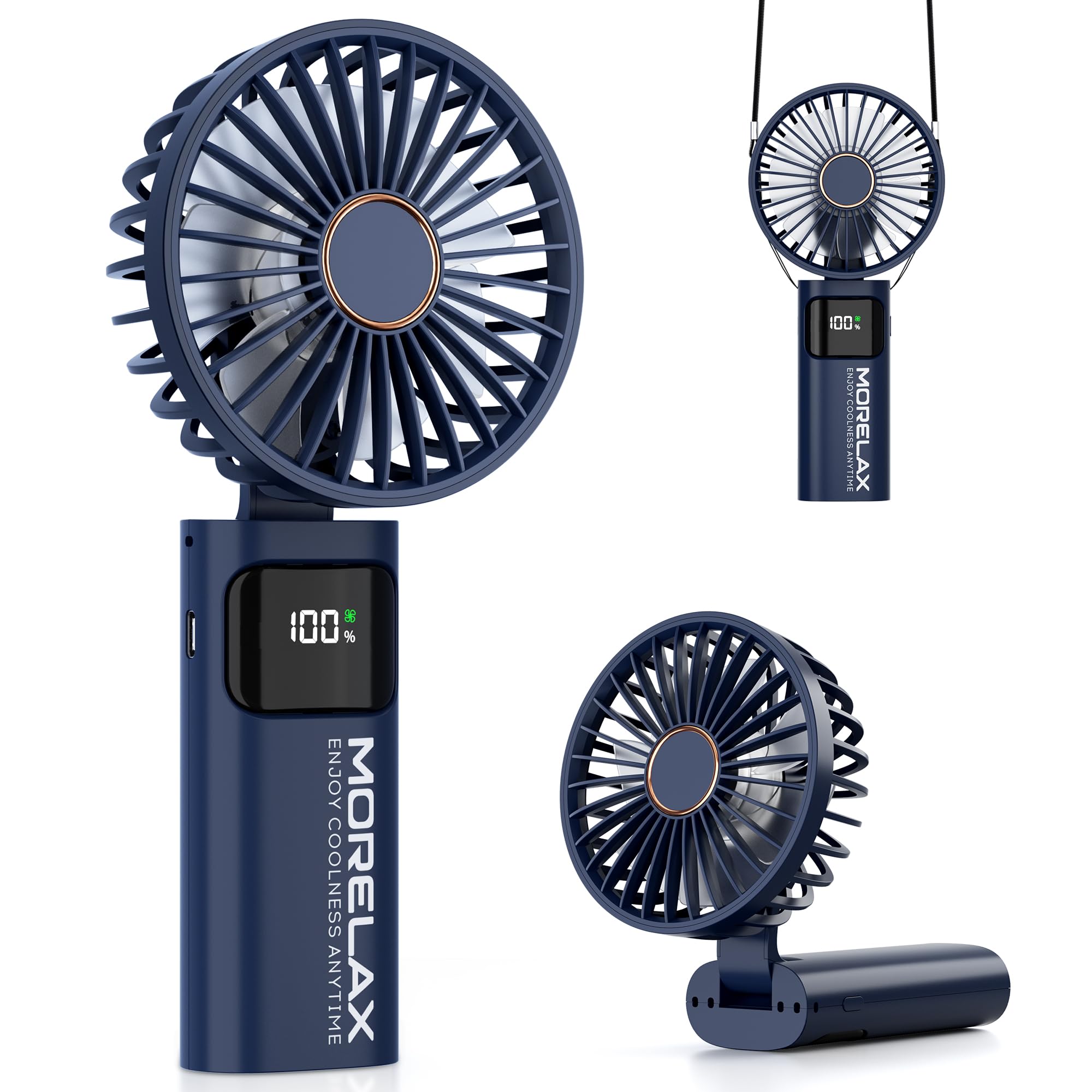 Ventilatore portatile portatile, ricaricabile tramite USB, mini ventilatore personale, 5200 mAh, 180 regolabile, 6 velocità, ventilatore da scrivania 3 in 1, con display a LED, per casa, ufficio