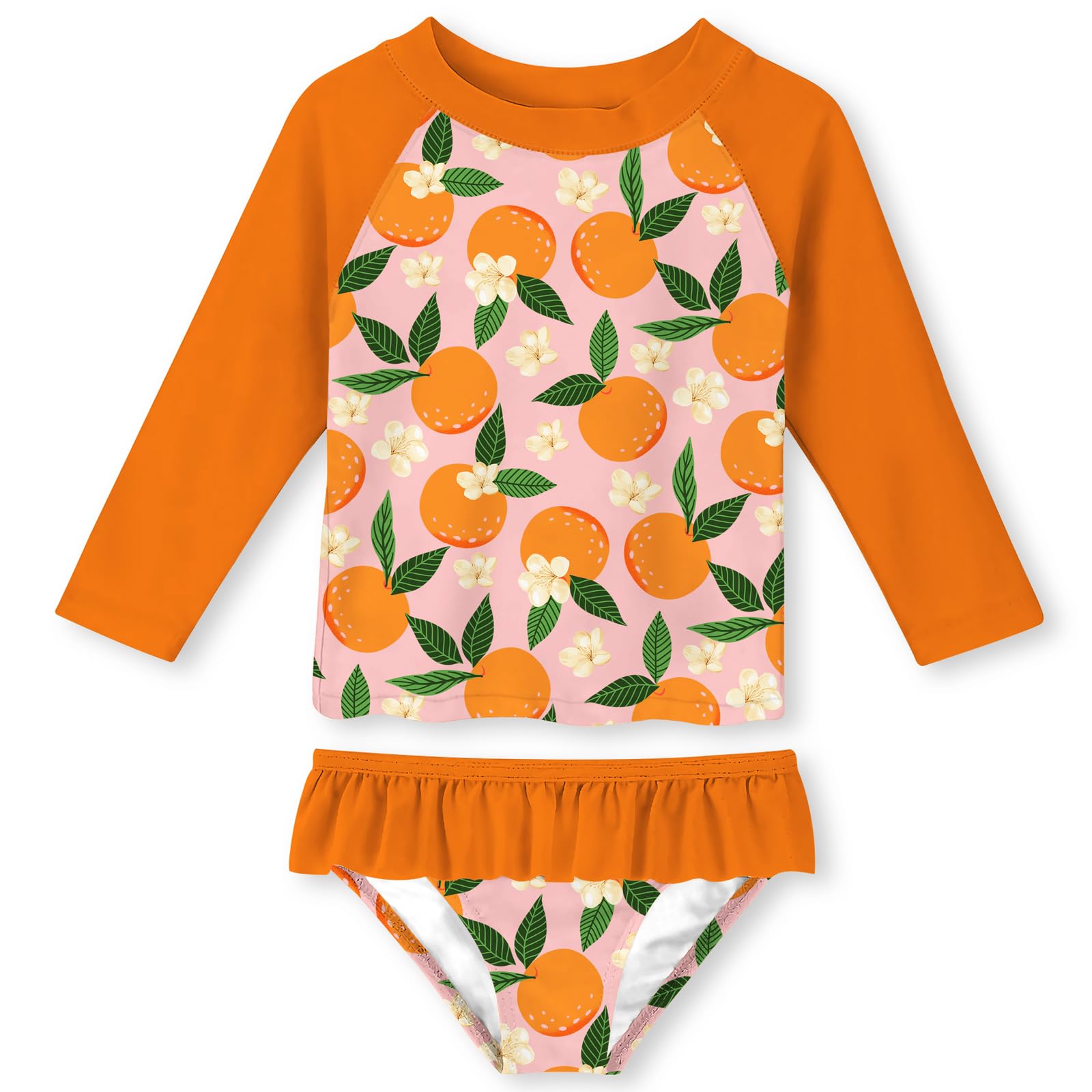 UNIFACO Girls Swimsuit Two Piece Long Sleeve UPF 50+ Bathing Suit, 2-8T