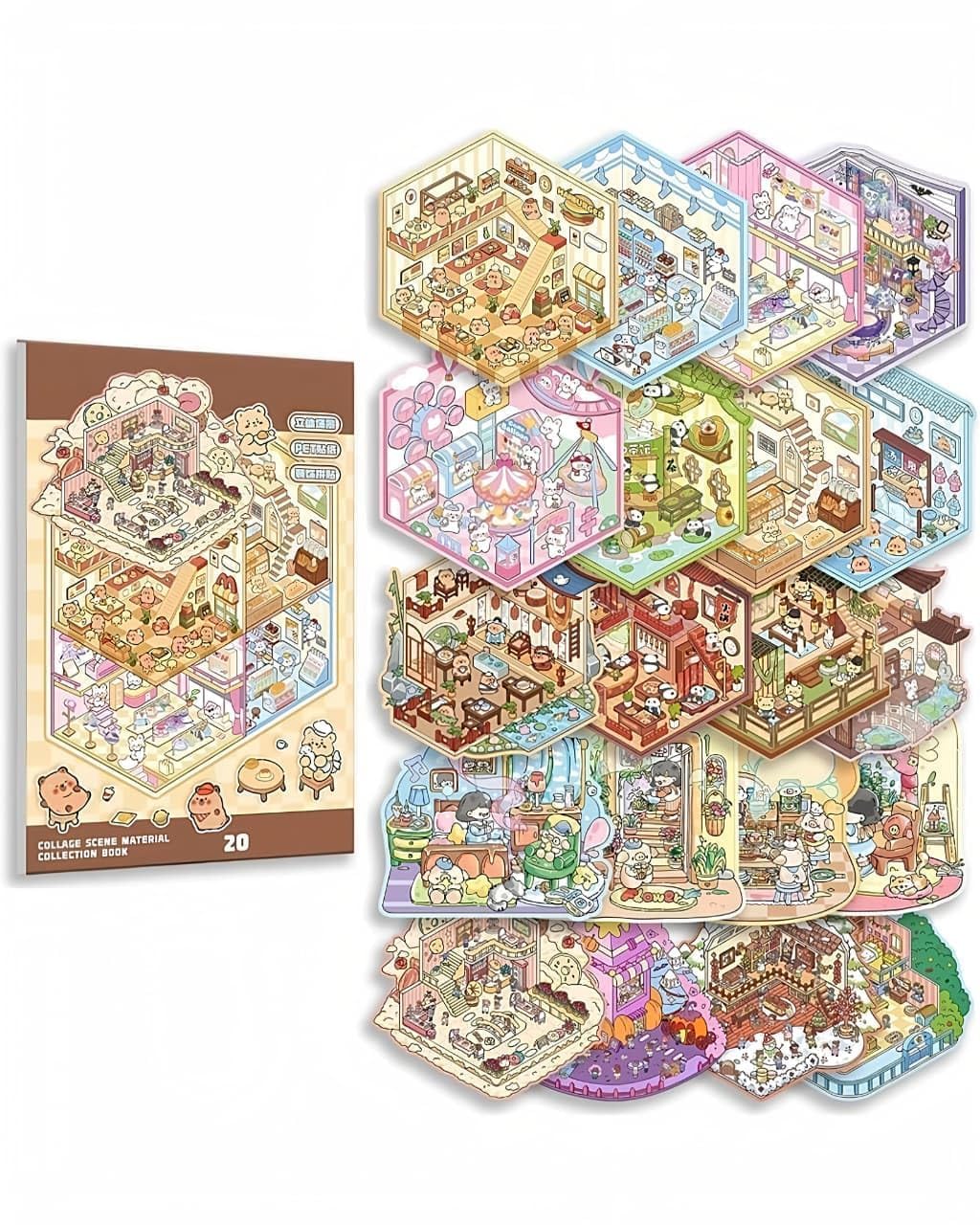 3D Sticker Book for Kids – 50 Sheets | 20 Scene Cards + 30 PET Stickers | DIY Cartoon Collage Activity Book for Fun & Learning. (Style - 1)-image-4
