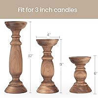 Vista 4 de Rustic Wooden Pillar Candle Holders Set of 3, 12'' 9'' 6'' Farmhouse Wood Candle Stand for Table Centerpieces, Vintage Tall Candleholders Fireplace