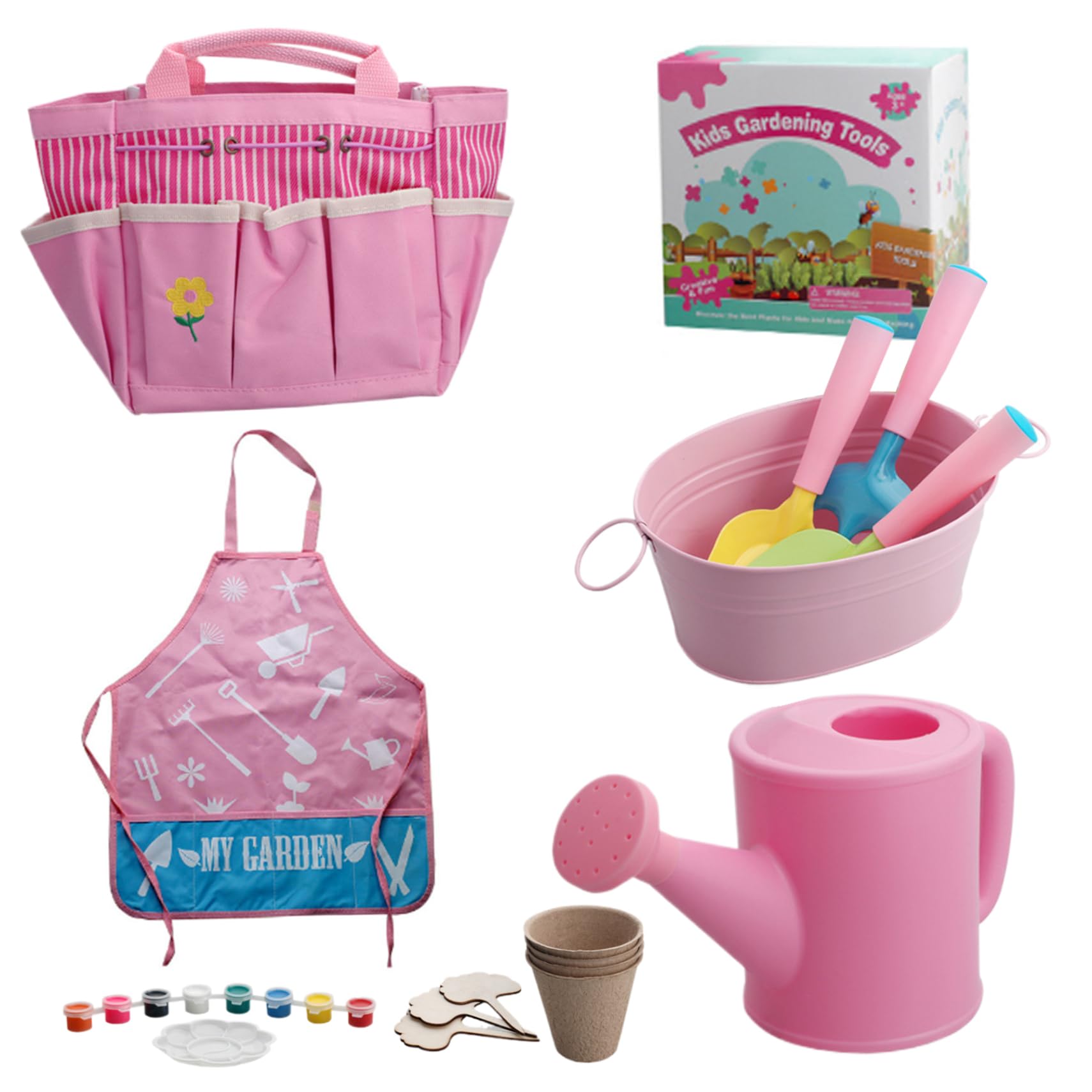 Juego de Herramientas de jardinería para niños pequeños, Pala, rastrillo, Olla, Delantal, regadera, Bolso de Mano Educativo, 11 Uds.