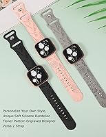 Vista 2 de Minyee Paquete de 3 correas grabadas florales compatibles con Fitbit Versa 2/Versa Lite, silicona suave, patrón de flor de diente de león, correa