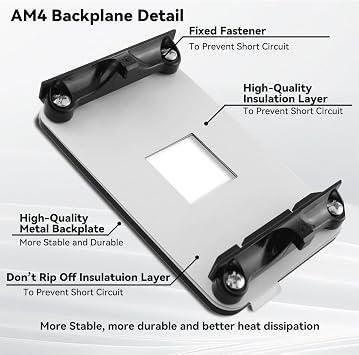 AM4 Backplate & Bracket, Heavy-Duty Durable CPU Heatsink Mounting Solution for AMD AM4 Socket - Fully Compatible with B350/X370/A320/X470/B450/B550/X570 - Enhanced Cooling Support for CPU Fan