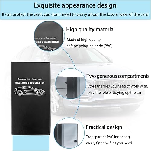 Miniatura 9 de Soporte para registro y seguro de automóvil, organizador esencial para documentos de tarjetas de automóvil con cierre, accesorios interiores de