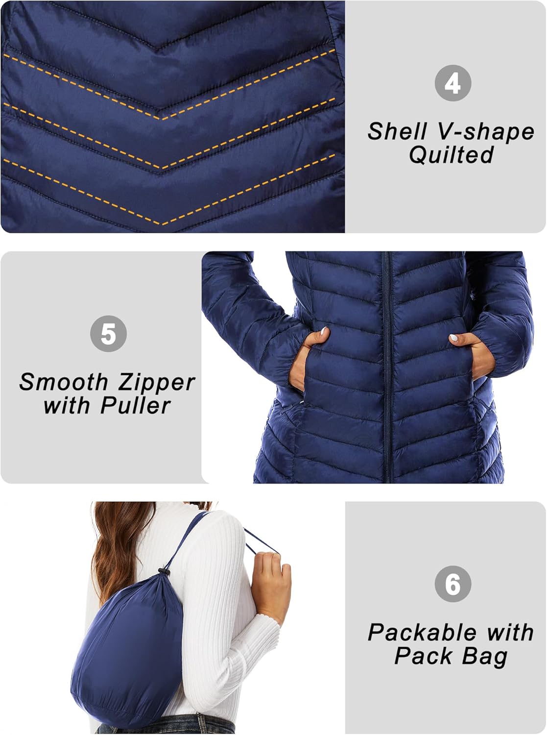 ANOTHER CHOICE Women Puffer Jacket Hooded Warm Lightweight Packable Quilted Puffer Coat Outwear - Image 5